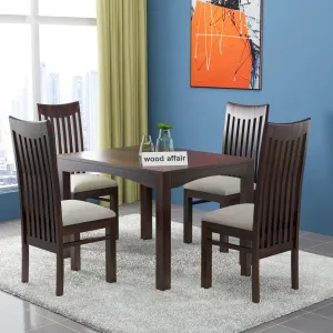 VINAYAK ART PLACE Solid Sheesham Wood Dining Table 4 Seater | Four Seater Dinning Table with 4 Cushioned Chairs for Home | Dining Room Sets for Restaurants | Rosewood, Walnut Finish-D50