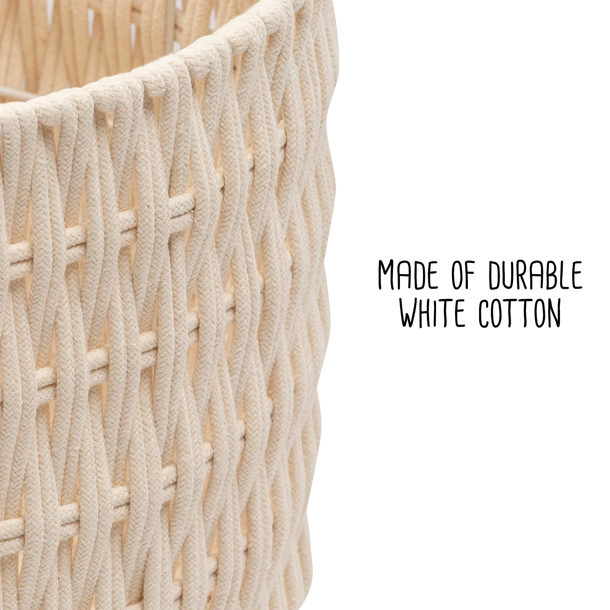 White Cotton Rope Round Nesting Baskets (Set of 3)