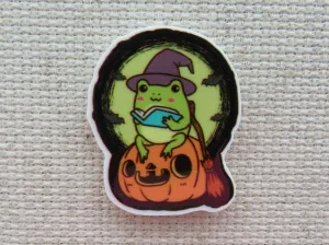 Witch Frog on a Pumpkin Needle Minder, Cover Minder, Magnet